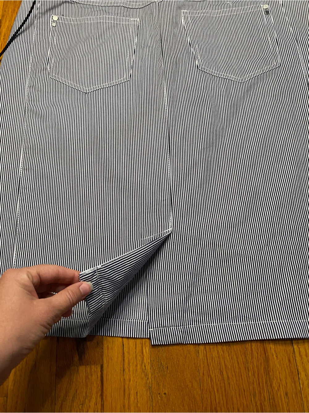 Navy and White Pinstripe Midi Skirt with Belt - Picture 4 of 5